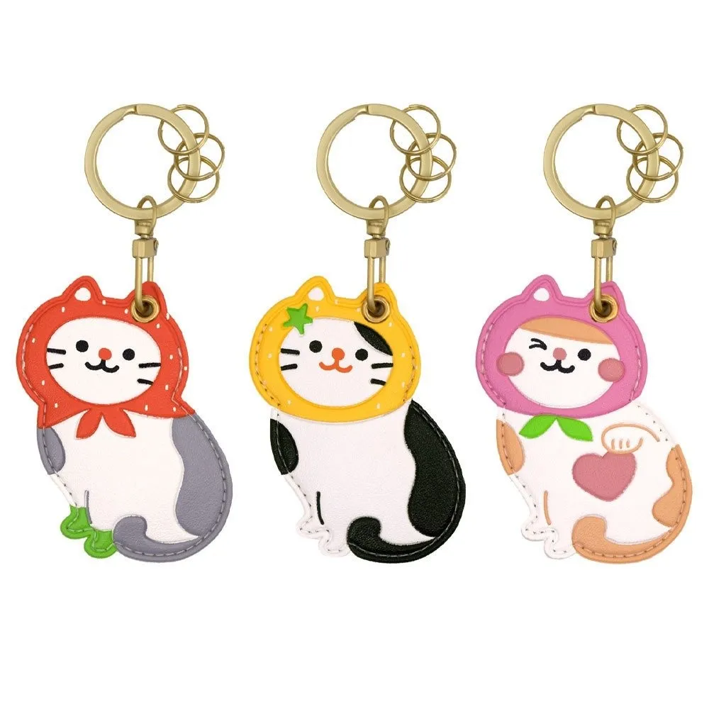 جميل الفاكهة كيتي حامل بطاقة الوصول Maneki-neko الجلود فورتشن القط قلادة كيرينغ البرتقال الخوخ بطاقة التحكم في الوصول قلادة