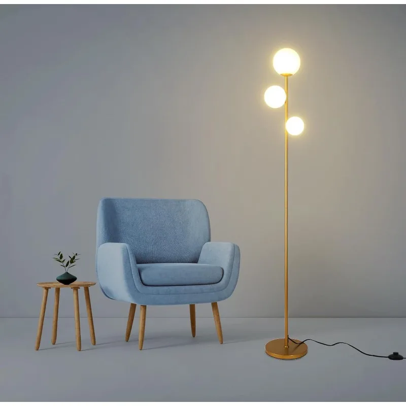 

3 Globe Mid Century Modern Floor Lamp for Living Room, Contemporary Gold Lamp