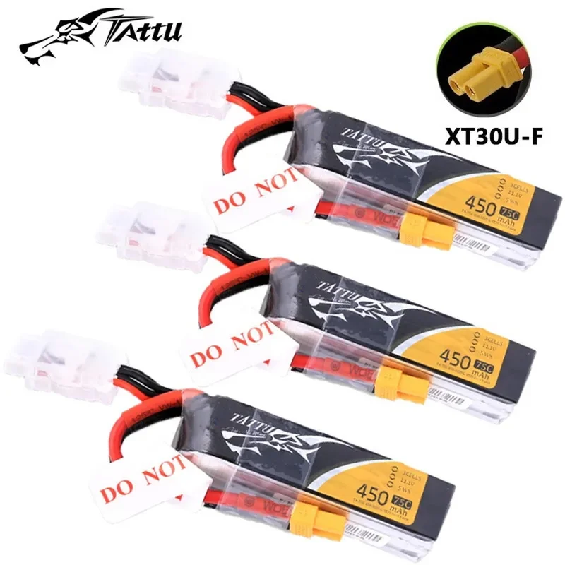 TATTU 450mAh 75C 3S 11.1V Lipo Battery For RC Helicopter Quadcopter FPV Racing Drone Parts 11.1V Rechargeable Battery With XT30