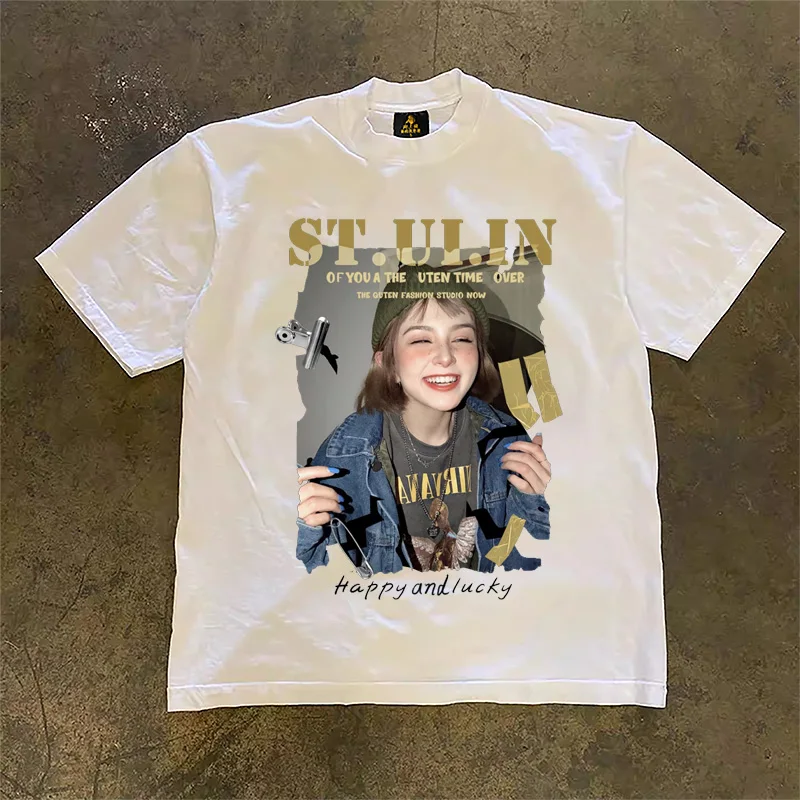 Loose Fit Short Sleeve T-Shirt Pure Cotton Double Thread Women's Style Heavyweight Couple's Tee Casual Summer Fashion