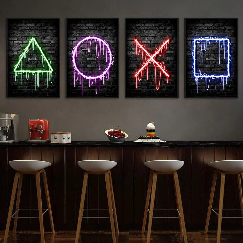 Gaming Neon Eat Sleep Game Repeat  Canvas Posters Gamer Room Decor Canvas Print Art for Home Esports Bedroom Decor Gift Painting