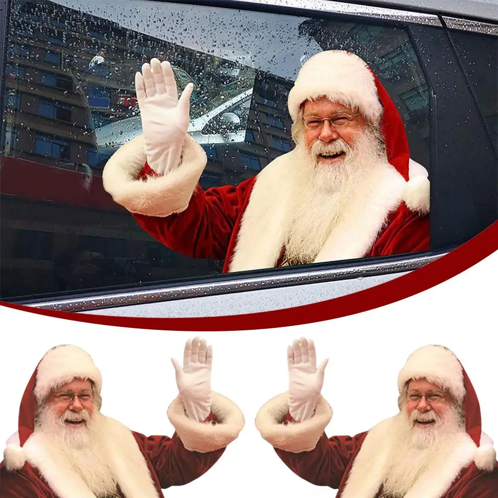 1pc Realistic Santa Claus Wall Sticker Christmas Car Window Year Say It Down, 2024(Shh,Keep Merry Rear Decals Hello) New L5V1