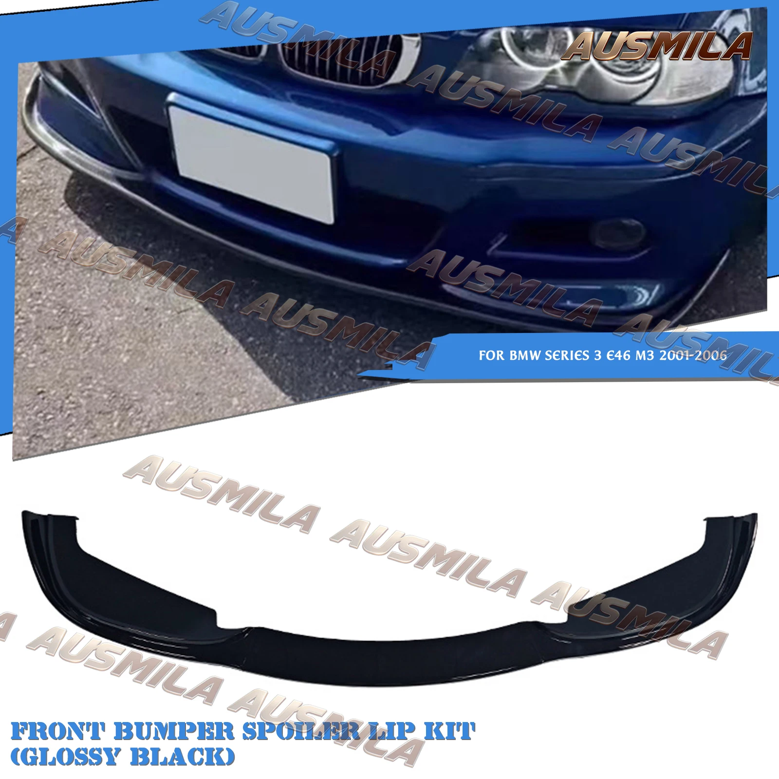 3 Pieces of Front Bumper Lip Spoiler Splitter Blade For BMW 3 Series E46 M3 2001-2006