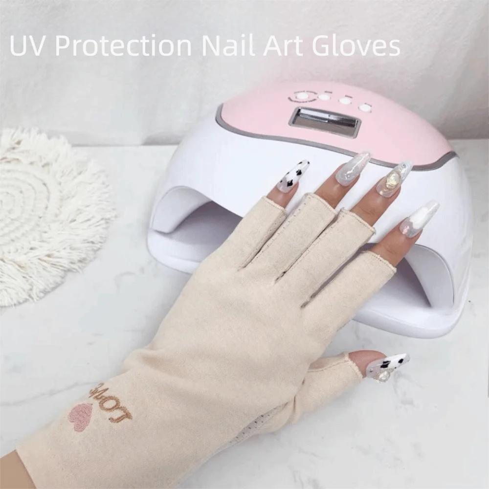 ถุงมือกันแดดแบบครึ่งนิ้ว ระบายอากาศได้ดี ยืดหยุ่นสูง ถุงมือทำเล็บ ป้องกันรังสียูวี สำหรับทำเล็บที่บ้านและร้านเสริมสวย