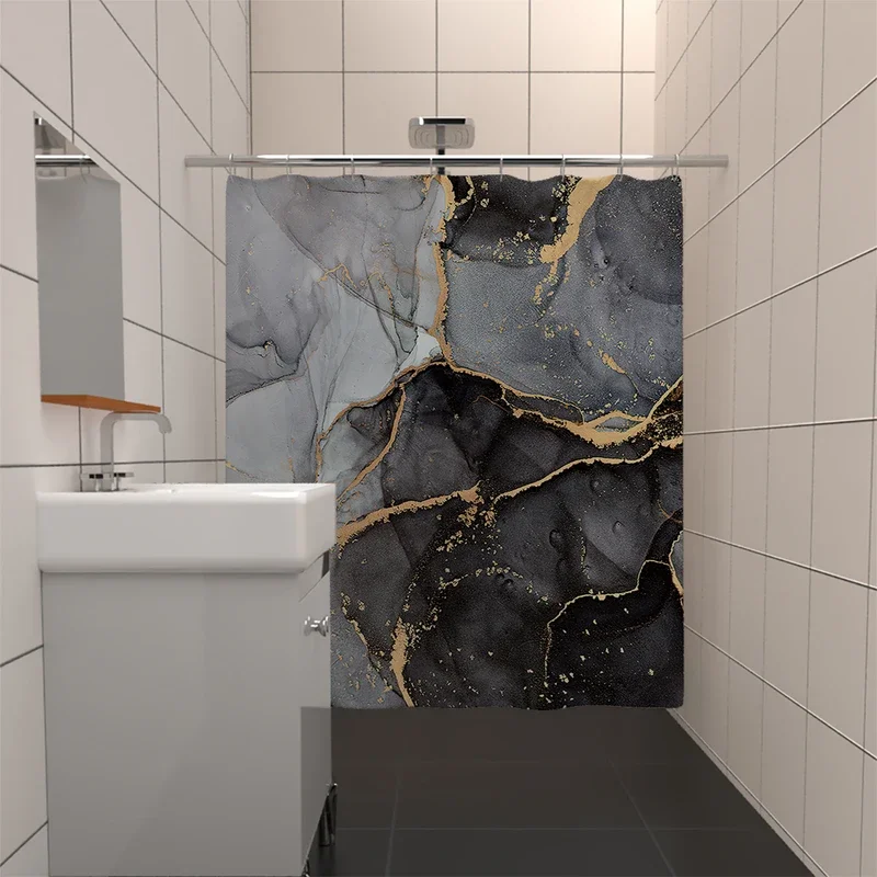 1 piece of 180x180cm gray marble pattern printed shower curtain with hook, waterproof and mold resistant partition