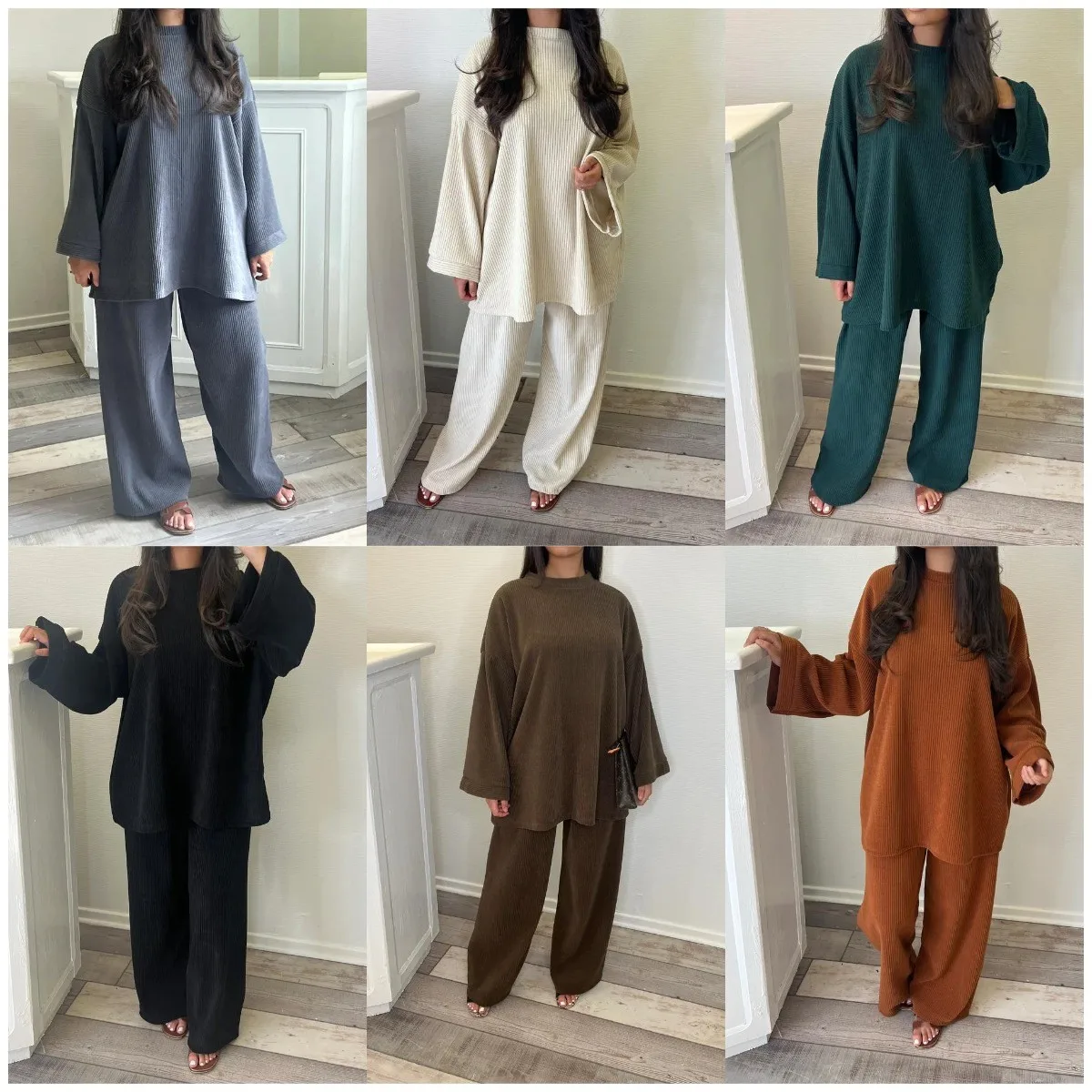 

Autumn Women's Clothing Matching Sets Solid Color Long Sleeve Top And Pants Two Piece Set For Woman Corduroy Casual Wear