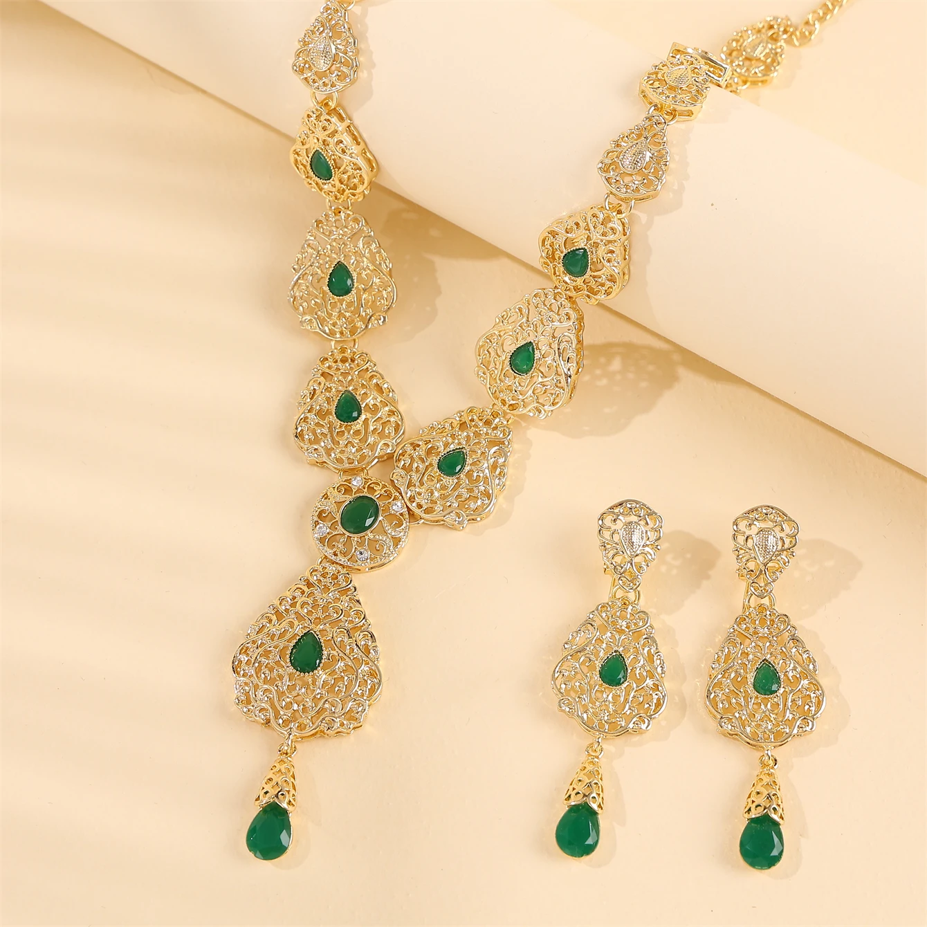 

Exquisite Arab Brides Full Set Of Jewelry Vintage And Gorgeous Necklace Earrings Waist Chain Three-piece Middle East Jewels