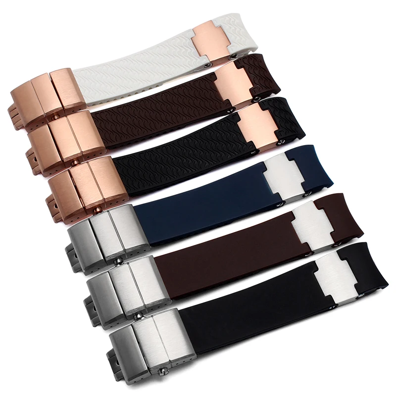 Silicone Rubber Watchband 22mm Curved for Ulysse Nardin DIVER 263 Strap Black Brown Blue 25*12mm Raised Waterproof Watch Band