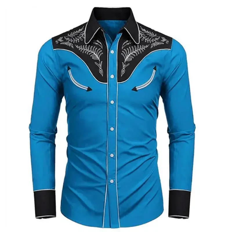 Western Tribal Ethnic Lapel Men\'s Casual Sports Outdoor Street Long Sleeve Button Top Shirt Suit Lapel Clothing Casual Comfort