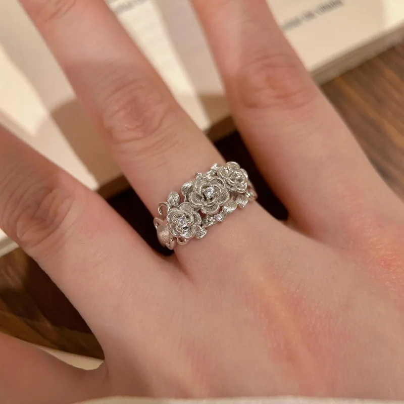 خاتم وردي جديد من الفضة المصقولة من القرون الوسطى، خاتم أنثوي خفيف فاخر عالي الإحساس، تصميم متخصص قابل للتعديل