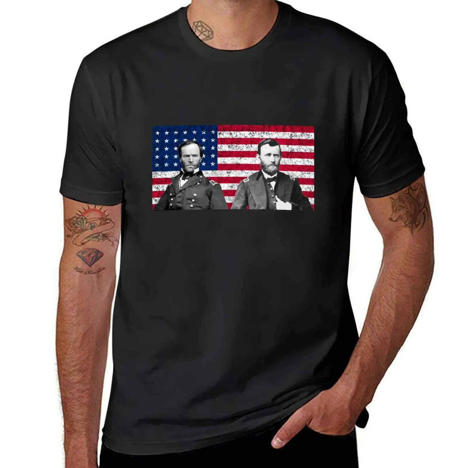 

Sherman And Grant With The American Flag T-Shirt boys animal print blacks graphic t shirt vintage t shirts for men graphic