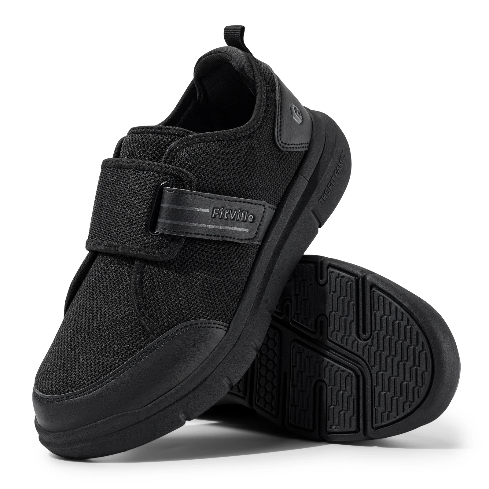 FitVille Diabetic Shoes for Men Extra Wide, Hook and Loop Walking Shoes for Elderly for Swollen Feet Foot Pain Relief Neuropathy