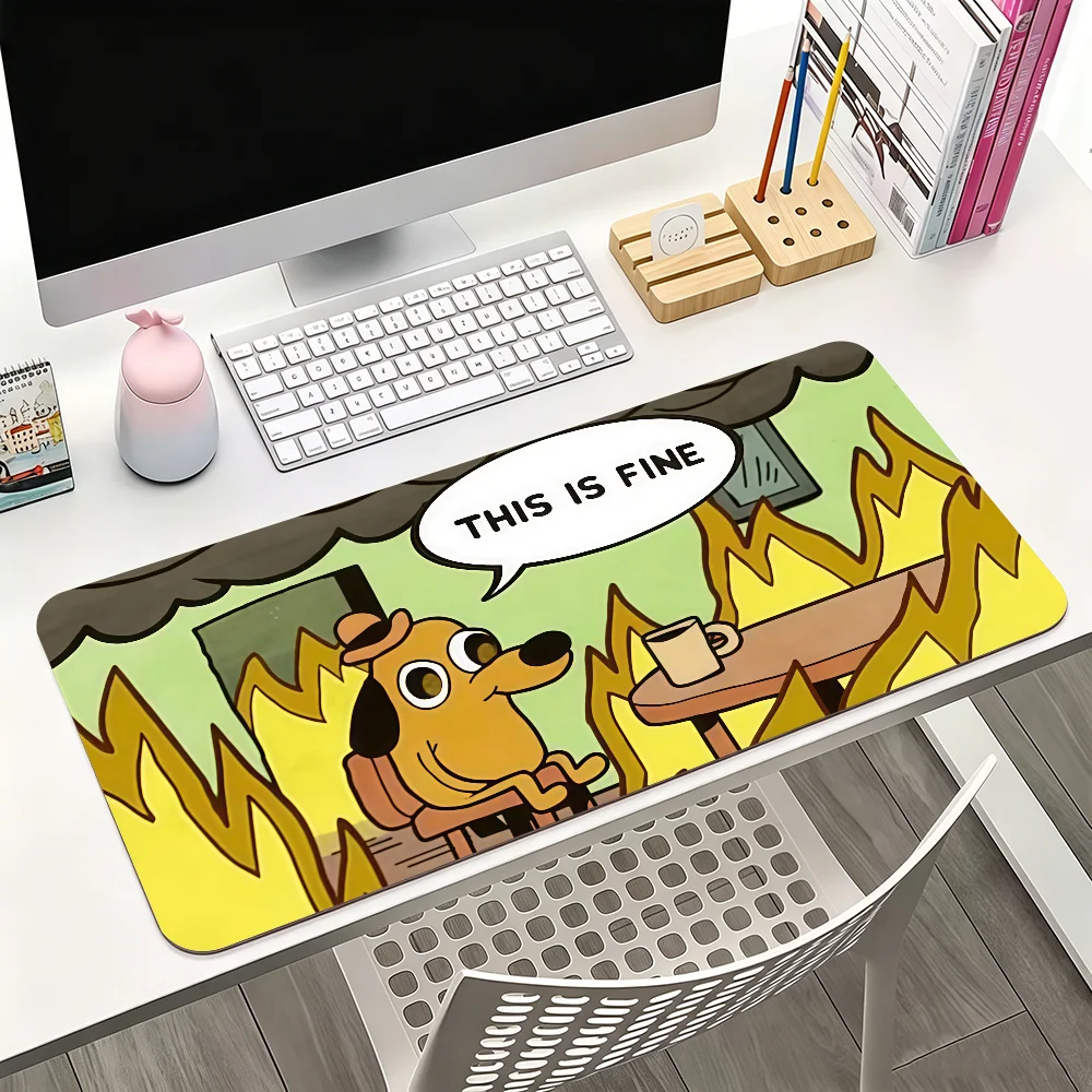 This Is Fine Dog Mouse Pad For Office Gaming And Keyboards Non-Slip Large Waterproof