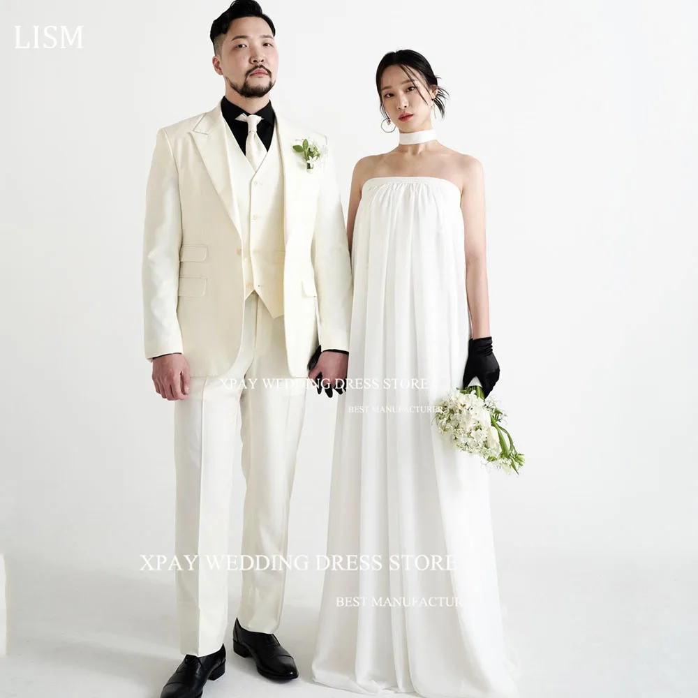 

XPAY Simple Strapless Korea Wedding Dresses With Long Sleeve Gloves Photos Shoot Floor Custom Made Bride Party Gown For Women