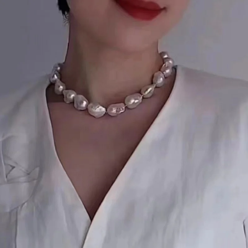 Classic Freshwater Pearls Choker Necklace A Quality For Women Irregular Baroque Pearl Wedding Gift S925 Sterling Silver Clasp