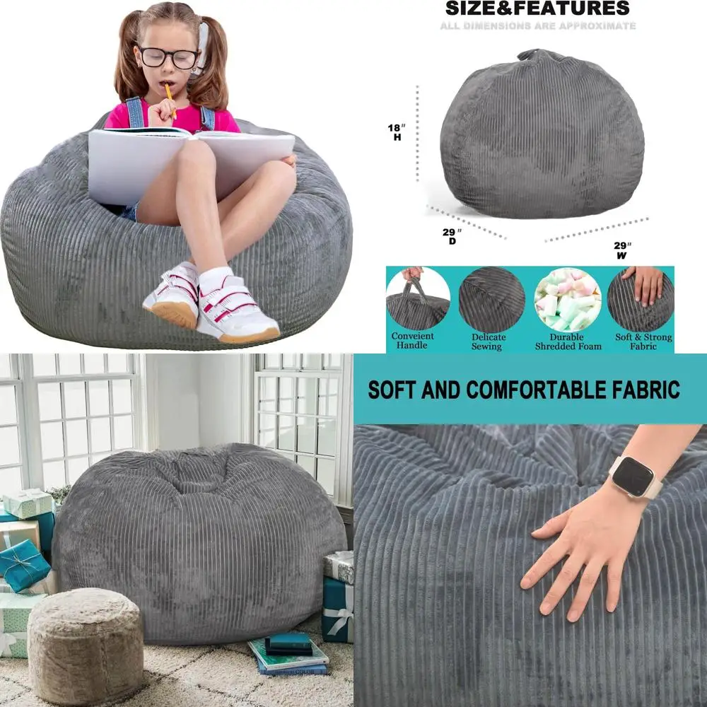 

Memory Foam Bean Bag Chair for Teens & Kids, Plush Cover, Ultra Soft Fabric, 2.5ft Round Lounge