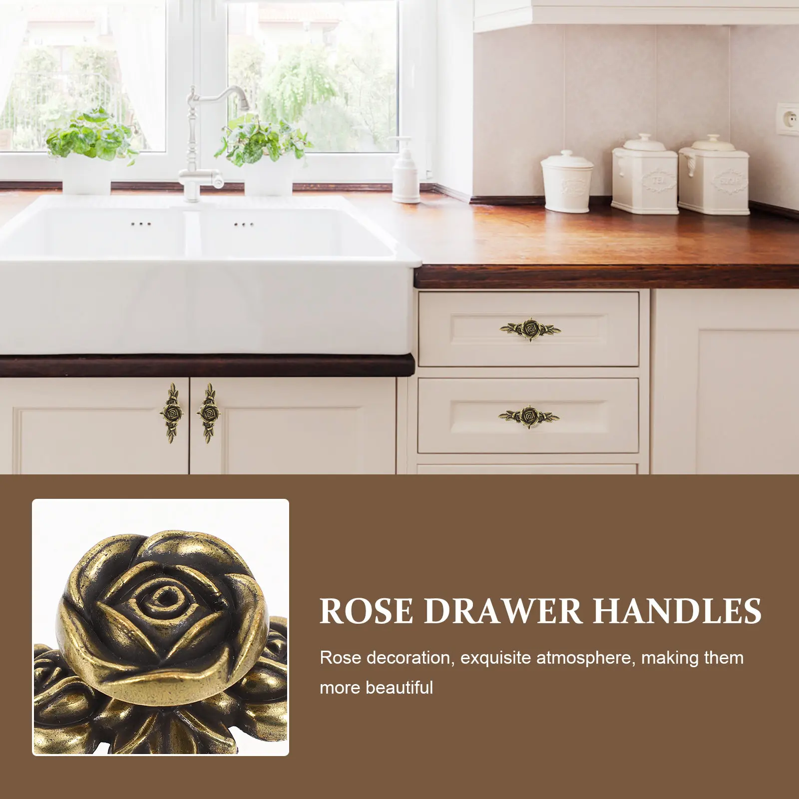 2 Pcs Rose Cabinet Handle Handles Unique Cupboard Cabinets Kitchen Flower Drawer Knobs