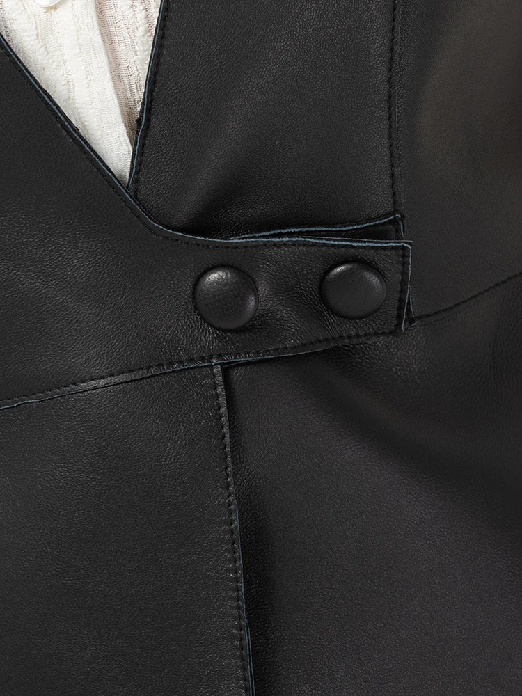 패셔너블한 천연 양가죽 조끼 여성용 가을 겨울 슬림핏 V넥 아우터웨어 출퇴근용 단추 하나 순색