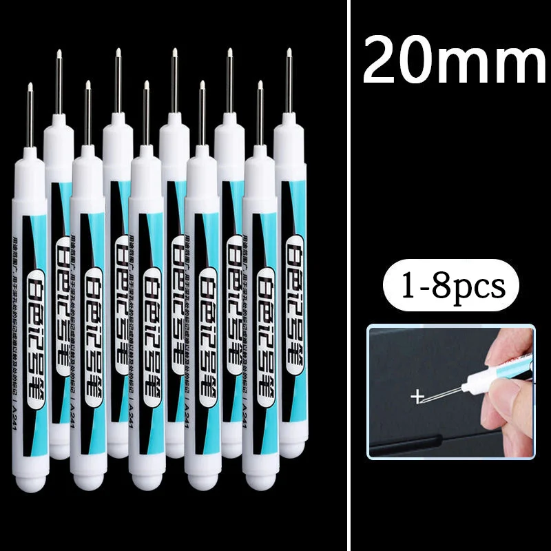 Verlängerung weißer Marker, langer Mund, verlängerte Spitze, 20 mm, wasserdichter Reifen, langer Tieflochstift, öliger Stift für Karton, Metall, Plastiktüte