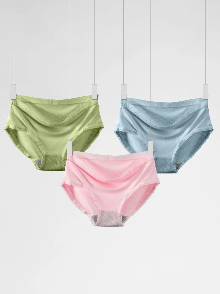 

5PCIce silk mesh underpants for women in summer, thin antibacterial pure cotton crotch, midwaist for girls