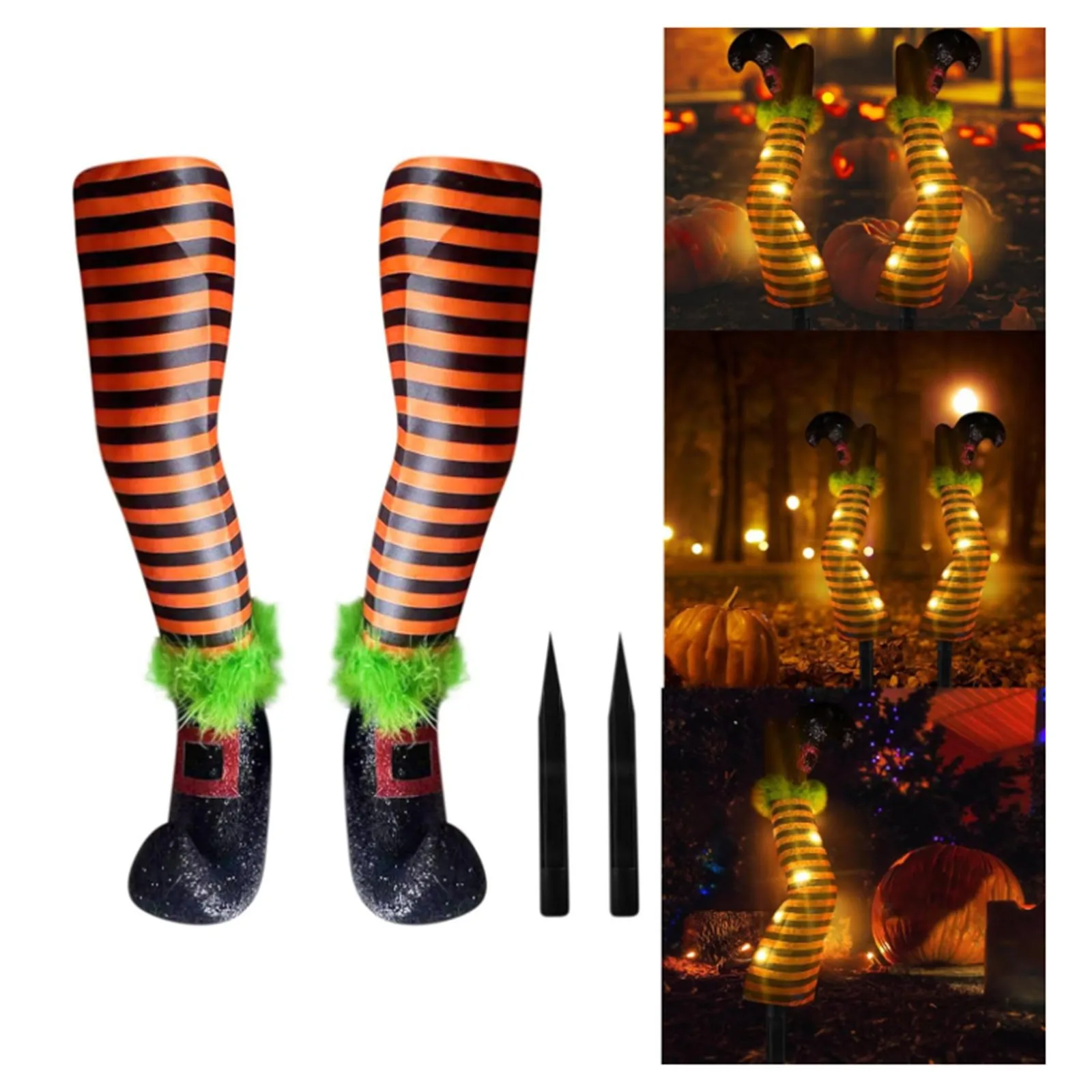 

2PCS Halloween Evil Witch Legs Decoration Upside Down Wicked Wizard Feet With Boot Stake Yard Lawn Garden Decoration Props