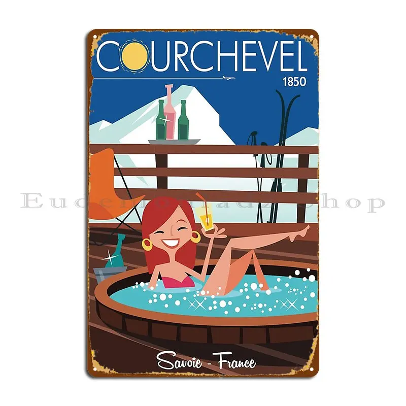 Courchevel Hot Tub Ski Poster Metal Plaque Poster Cinema Cave Cave Create Garage Tin Sign Poster