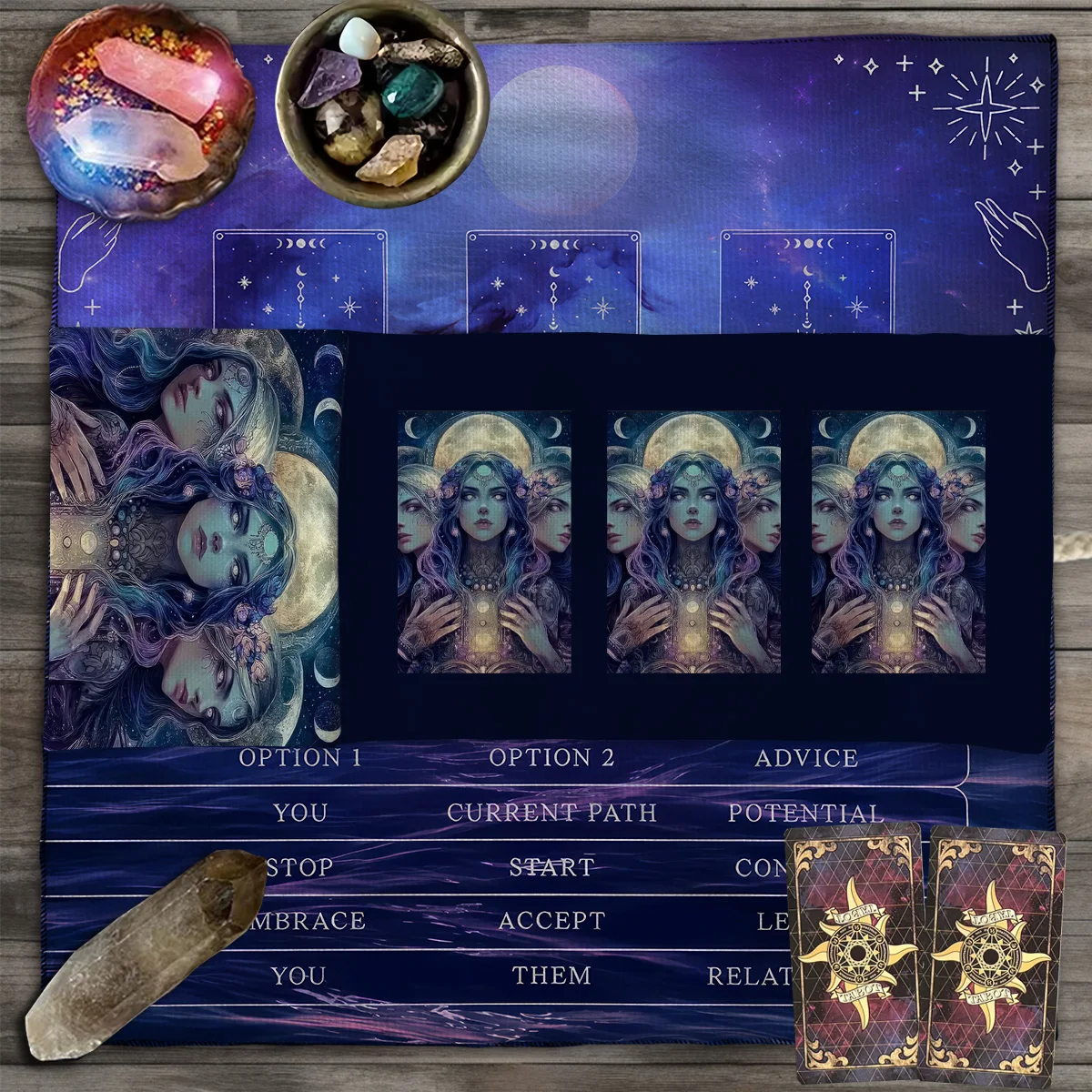Triple Goddess Moon Phase Tarot Wrap Pouch Tarot Divination Bag Mysterious Starry Sky Wrap Pouch Tarot Cards Storage Bag