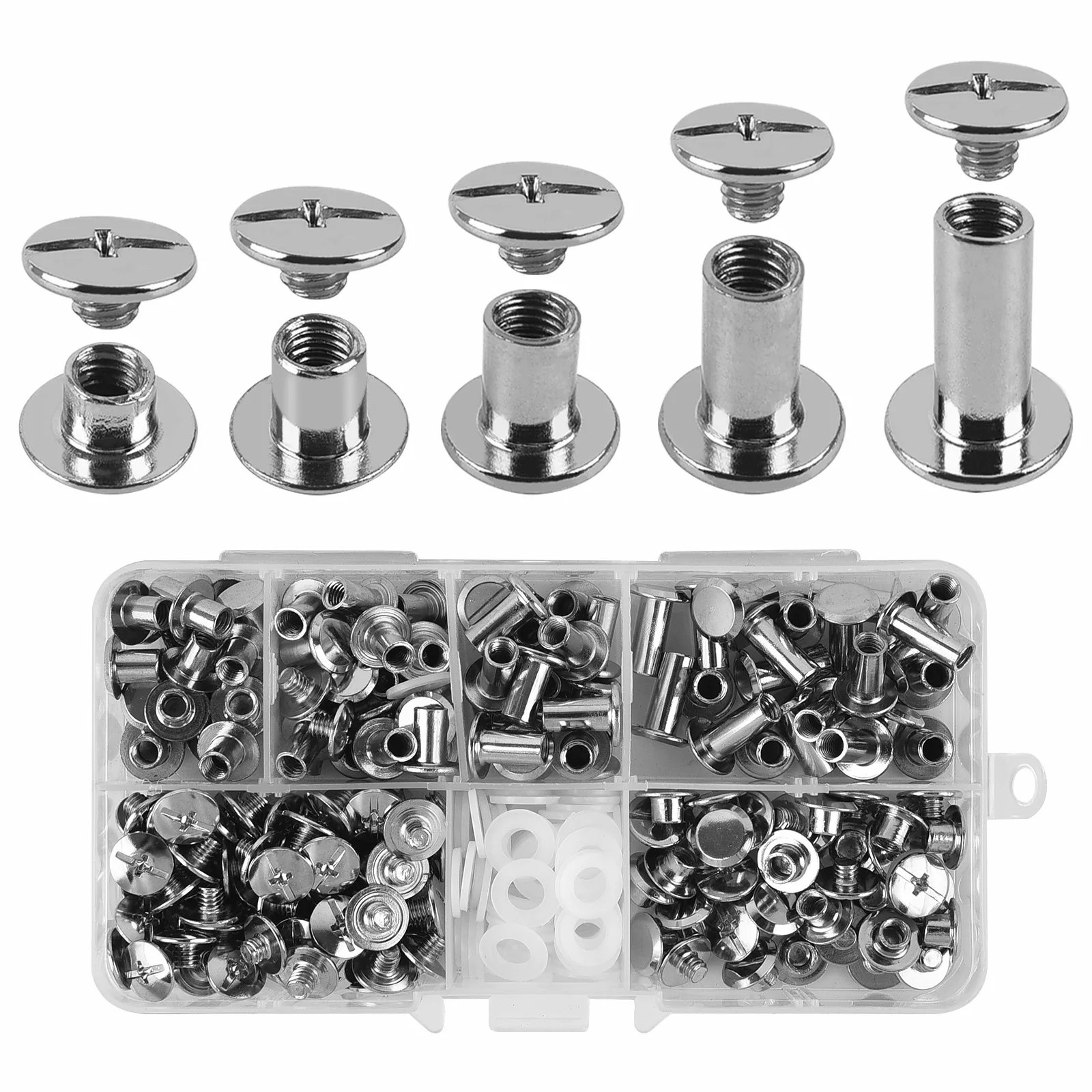 100Pcs Chicago Book Screws Stainless Steel M5x4/6/8/10/12mm Screw Rivets for Leather, Bags, Books, Collars, Backpacks, Dog Leads