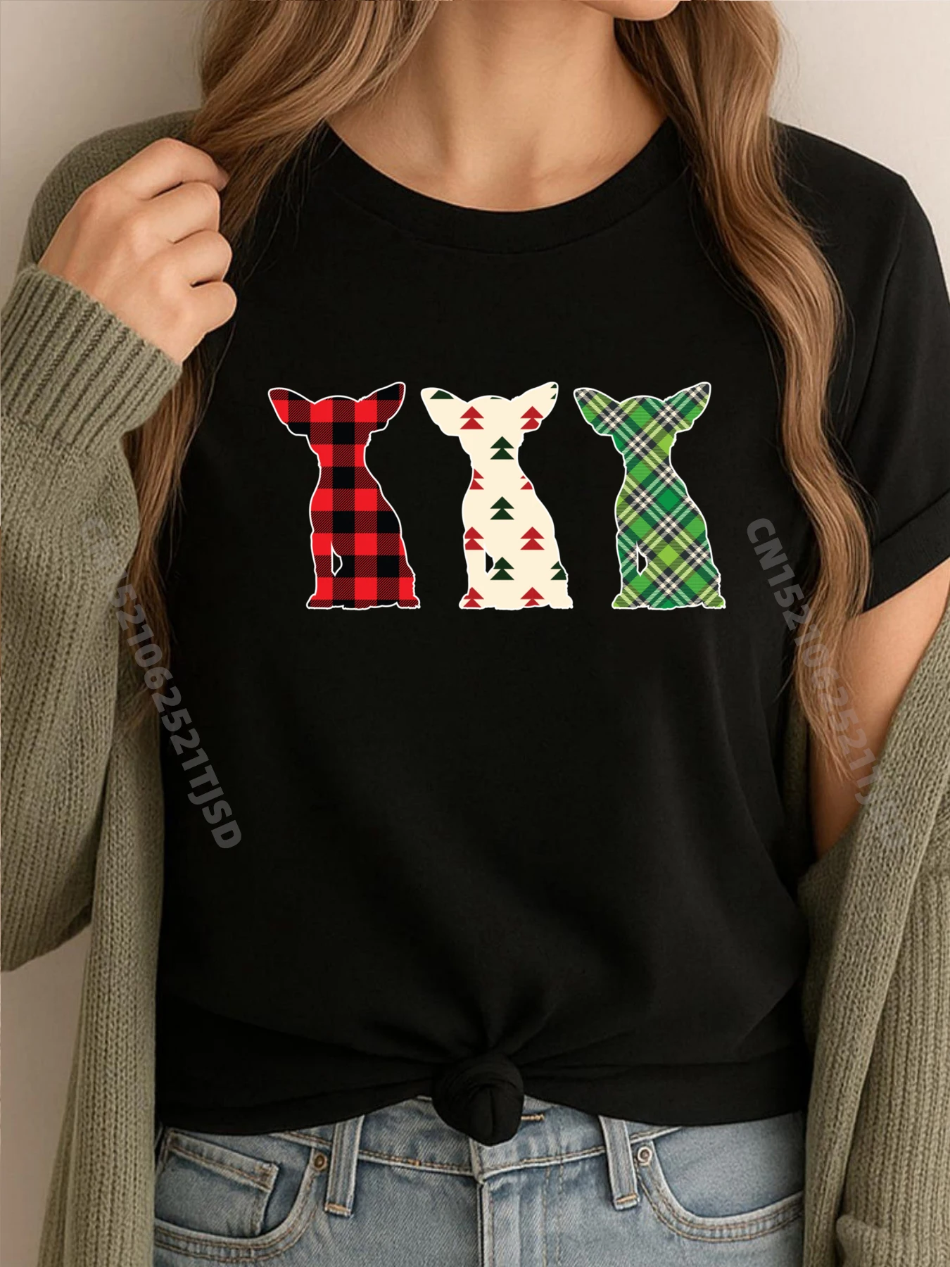 

Chihuahua Dog Plaid Christmas Matching Family Pajama Woman T Shirts High Quality Gifts For Woman