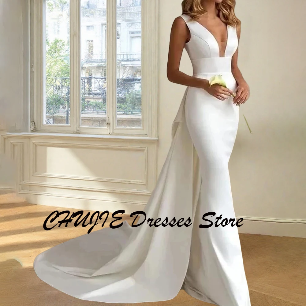 

Elegant Mermaid Simple Wedding Dresses With Train Customized Plus Size Bridal Gowns Bride Dress Vestido de novia فستان المساء