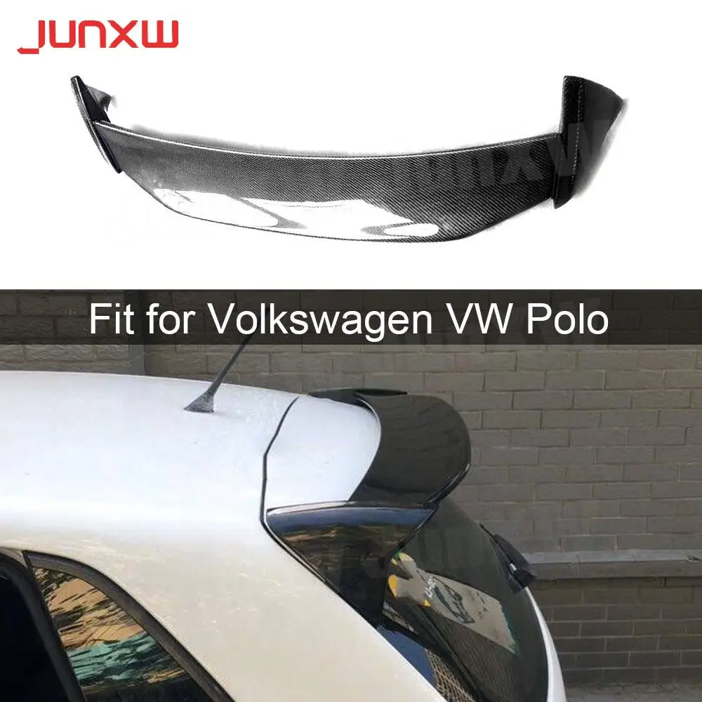 

Carbon Fiber Car Rear Roof Spoiler Wings For Volkswagen VW Polo Spoiler 2014-2018 ABS Black Trunk External Trim Decoration Kits