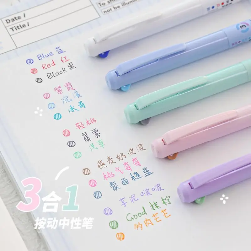 

Candy Color Frosted Shell 3 in 1 Press Gel Pen 0.5mm Multi-functional Highlight Neutral Pen Student Stationery School Supplies