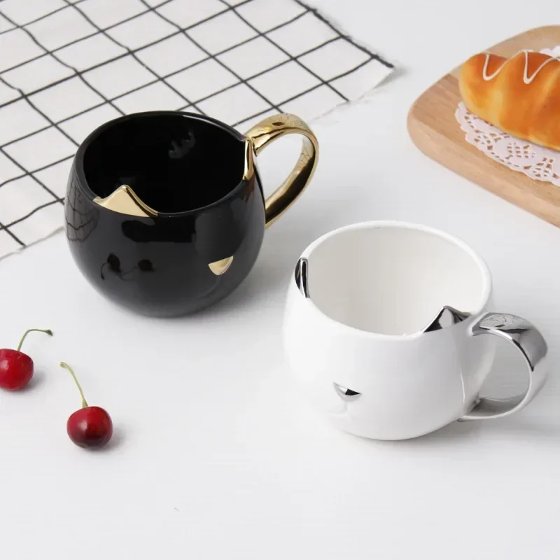 Cat Ears Ceramic Mug Golden Cat Shape Gold-plated Coffee Mugs Couple Breakfase Oat Milk Cup Christmas Valentine\'s Day Gift Mug