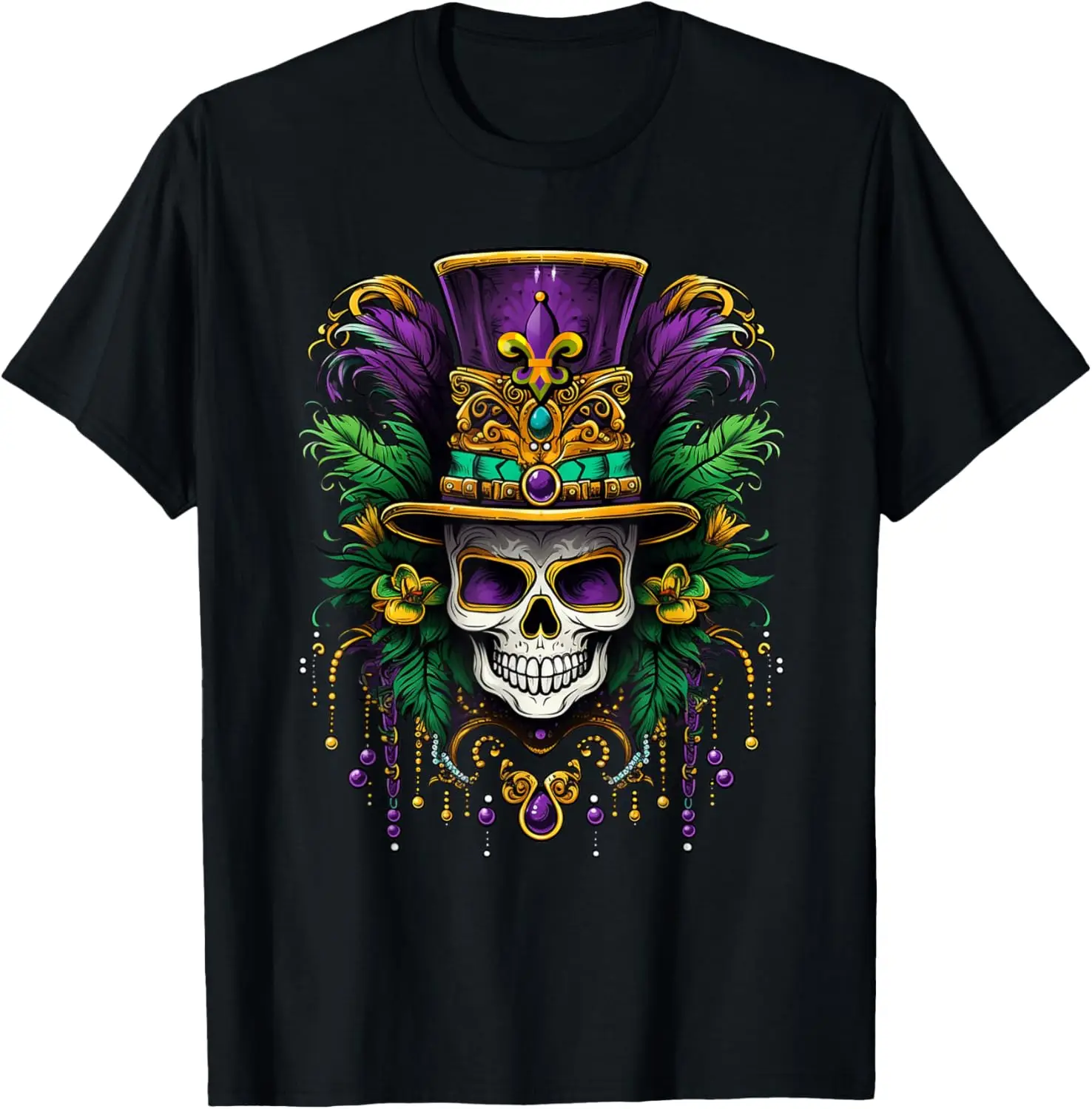 Mardi Gras Costume Sugar Skull Carnival New Orleans Trip Men Clothing short sleeve Round Neck Printing Pullover T-Shirt 50229