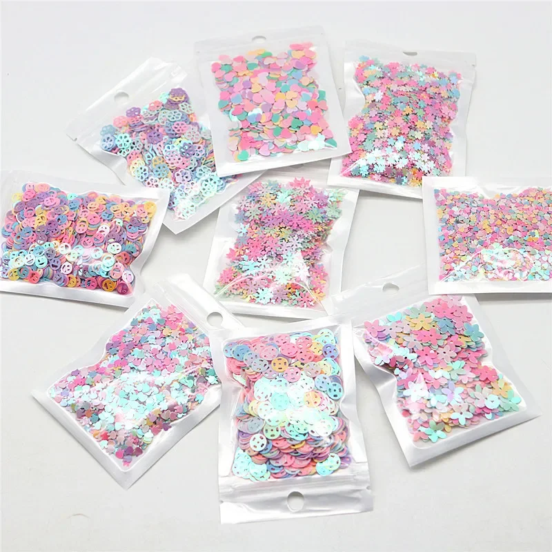 Multi Size Mix Color 3-10mm Sequin PVC Heart Pentagram Multi Shape Sequin Curved Sequin Sewing Wedding Crafts Accessories 10/20g