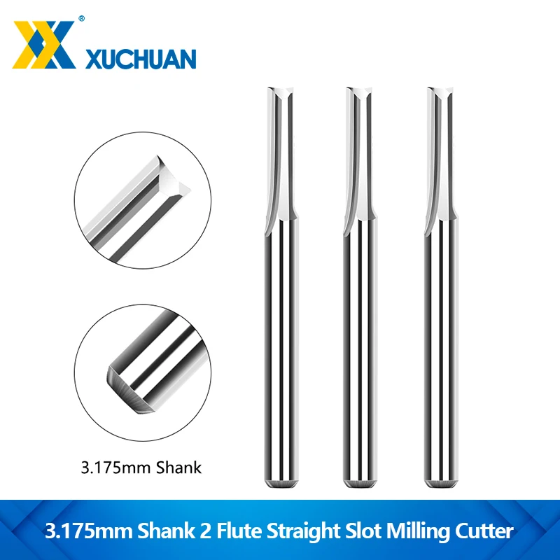 

CNC Router Bit 3.175mm Shank 2 Flute Straight Slot Milling Cutter Tungsten Carbide End Mill for Wood MDF Plastic Engraving Tool