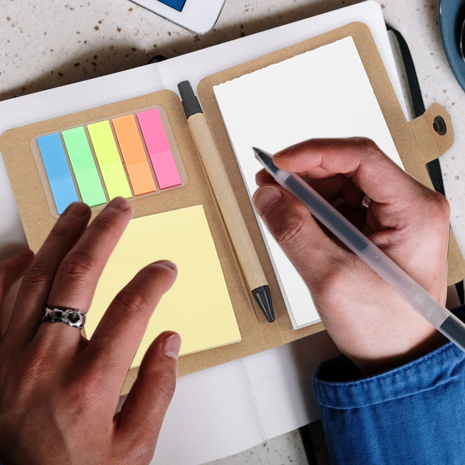 Caderno de negócios com abas porta-canetas Caderno espiral compacto Material escolar de escritório