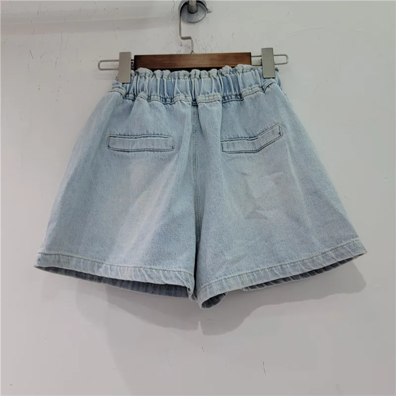 European Station 2023 Summer New Short Pants Exquisite Rhinestone Beaded High Waist Slimming Jeans Wide-Leg Denim Shorts Women