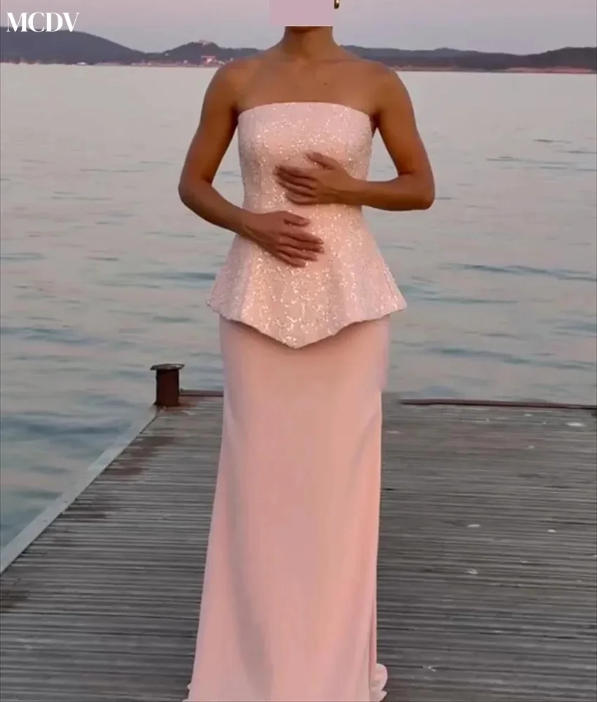 Abito da sera con paillettes a sirena in jersey sexy personalizzato Abito da sera con paillettes senza spalline di alta qualità senza maniche lungo fino al pavimento