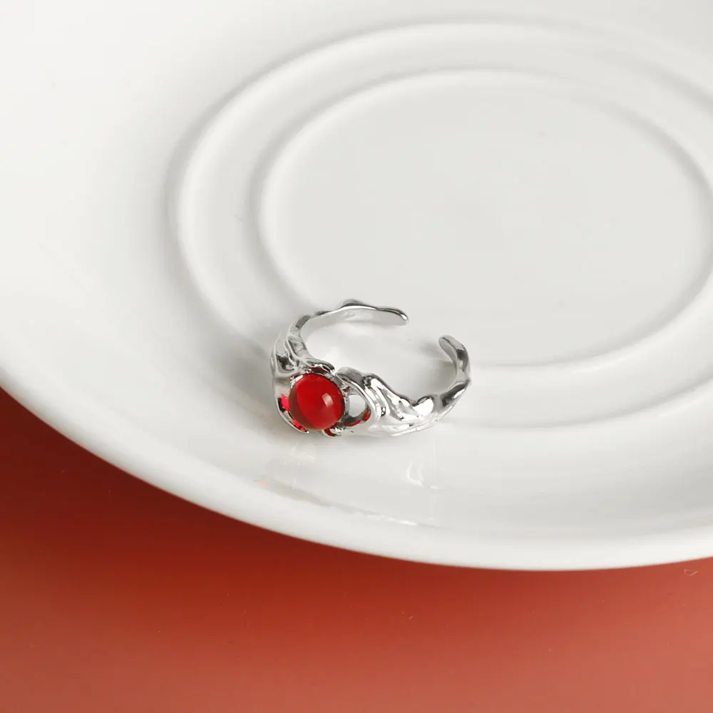 Goth Red Crystal Heart Irregular Ring for Women Girls Punk Adjustable Thorn Love Dark Finger Rings Fashion Party Jewelry Gifts