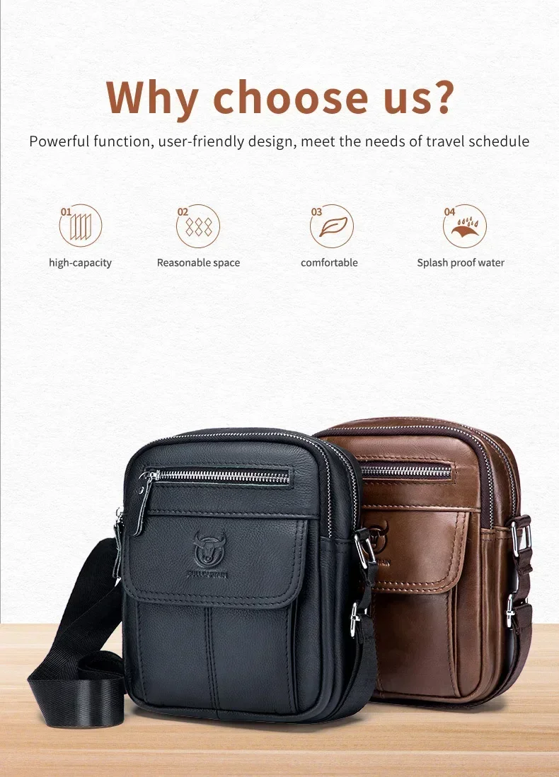 Bull captain lässige Herren Umhängetaschen Business Umhängetasche hochwertige Herren Rindsleder Tasche Mini große Kapazität Tasche – Detail 2