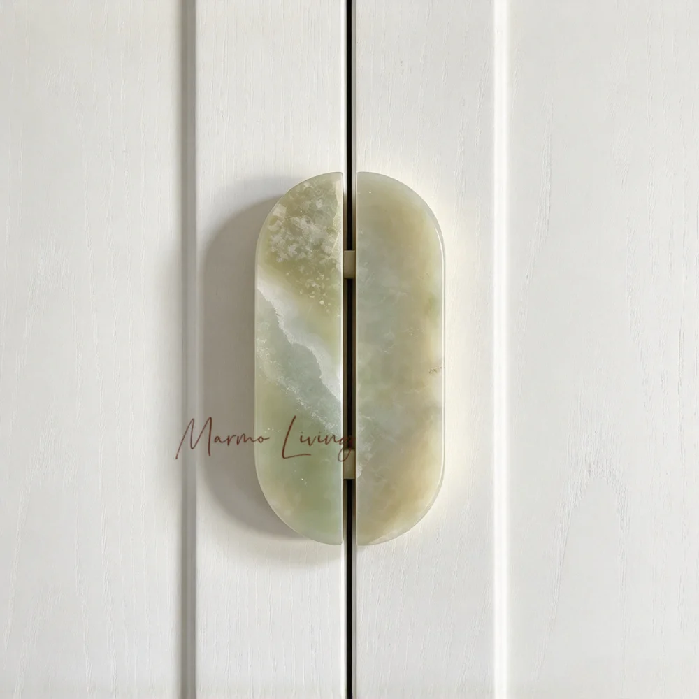 French 100% Natural Marble Drawer Wardrobe Handle Dot Handle High-end Green Onyx Stone Handle Villa Home Decoration Doorknob
