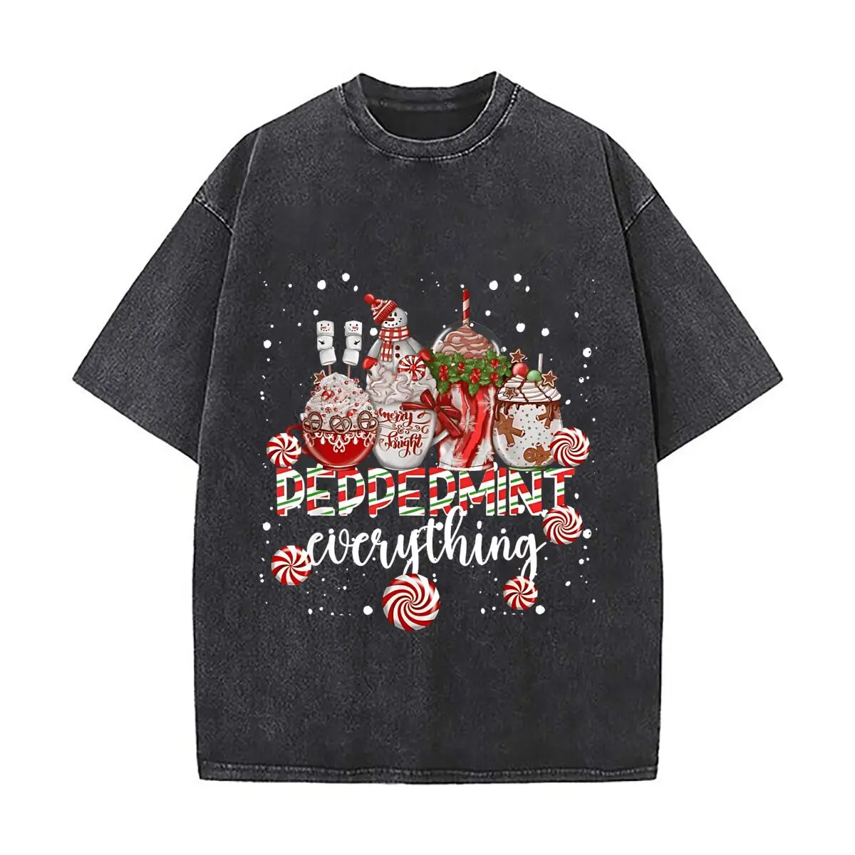 Peppermint Christmas Distressed Faded Baggy Streetwear Tops for Park Hangouts