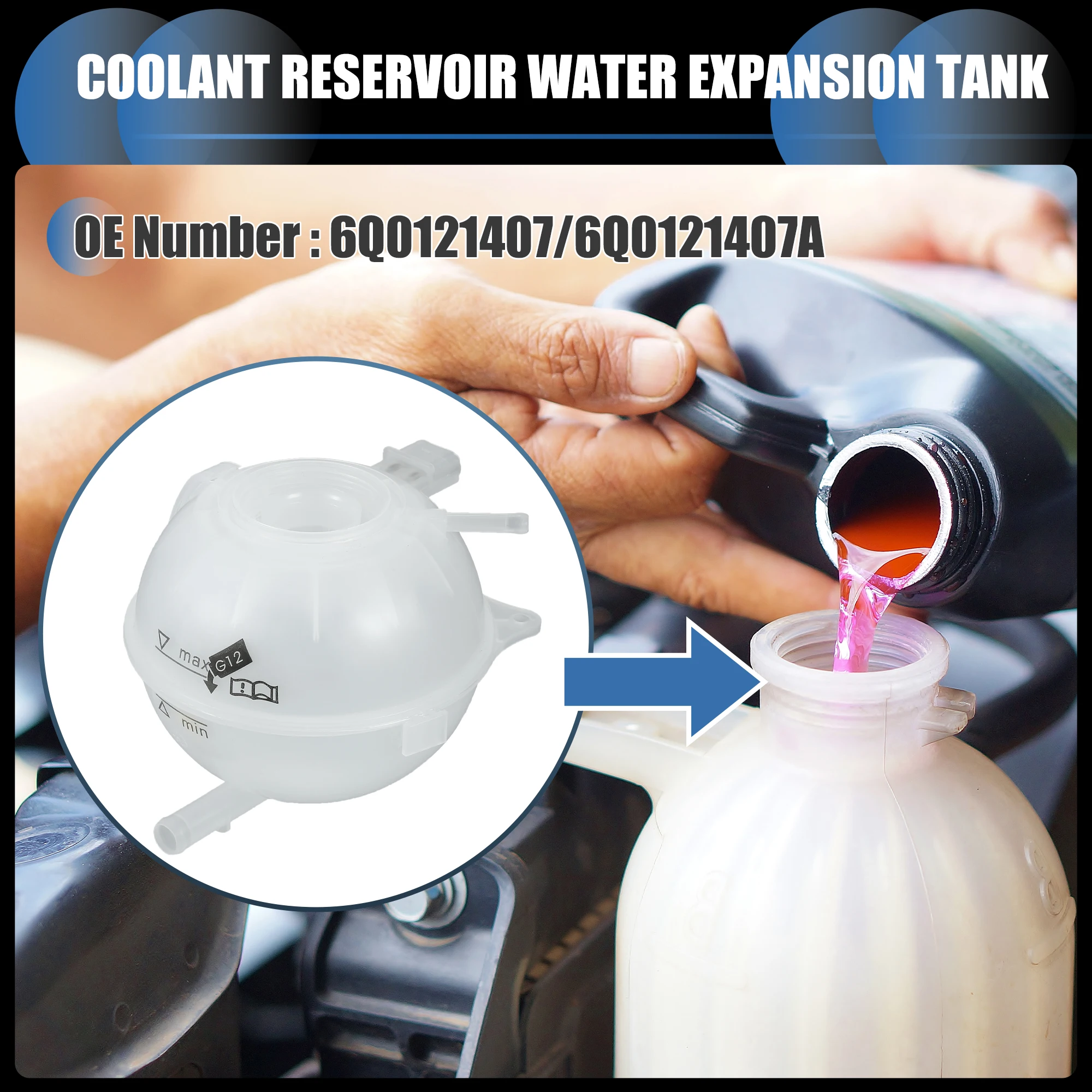 UXCELL Coolant Reservoir Water Expansion Tank, Engine Coolant Expansion W/ Sensor No.6Q0121407 for Skoda Fabia 01-08 White, 1 Pc