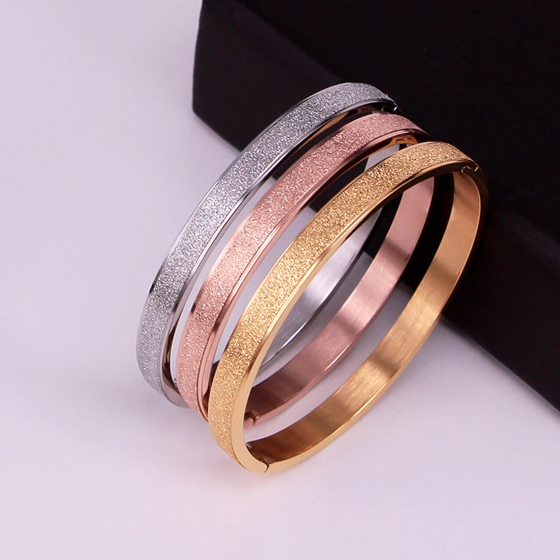 Top Quality Stainless Steel Scrub Pattern lovers Bracelets & Bangles For Men Women 3 Colors Beautiful Love Bangles Best Gift