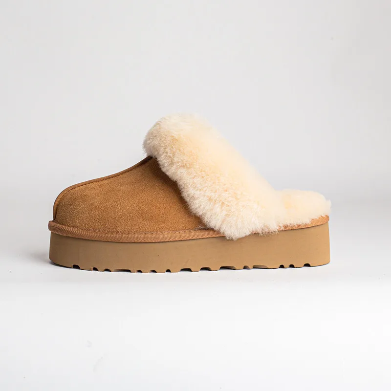 Thick soled star slippers for autumn and winter home, sheep fur integrated, thick soled women's wool toe slippers, thick soled