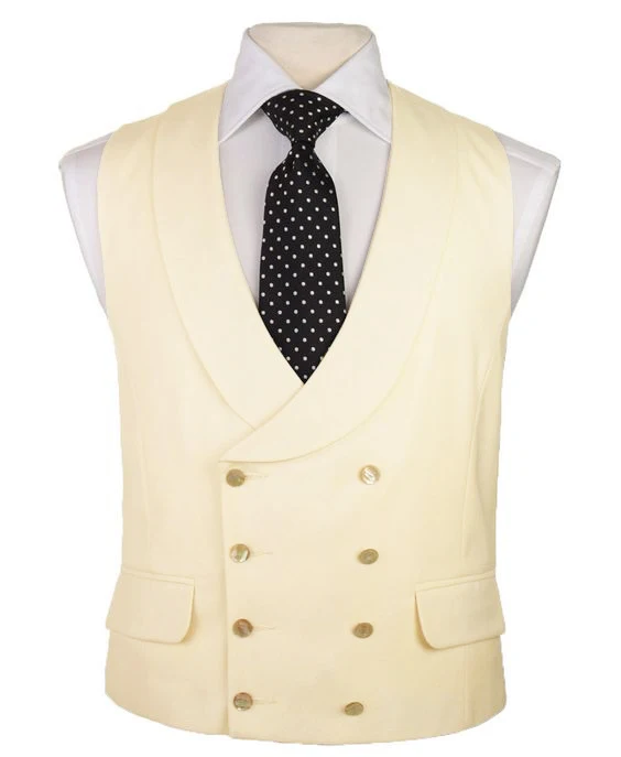 Latest Coat Pant Designs Champagne Beige Ivory Vest Double Breasted Vests Shawl Lapel Waistcoat Slim Fit Tuxedo Terno Masculino