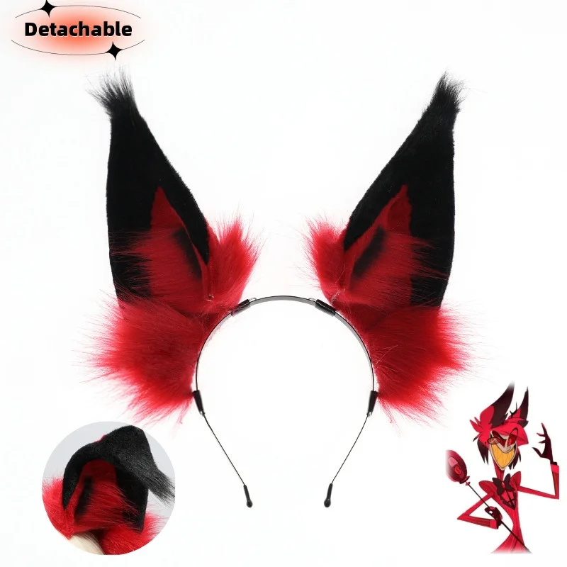 2024 Hot Anime Alastor Cosplay Kopfbedeckung Radio Dämon Fursuit Wolf Biest Ohr Abnehmbare Plüsch Stirnband Halloween Haar Prop