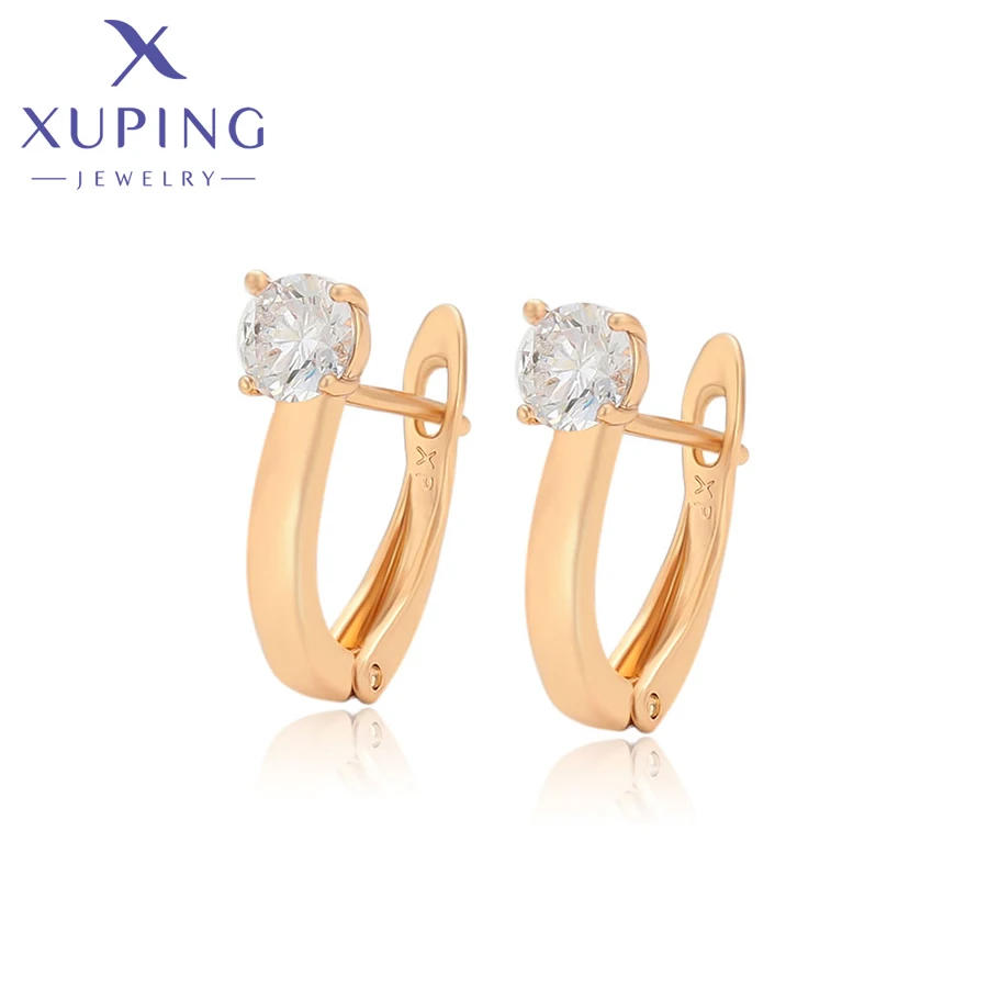 Xuping Jewelry New Arrival Fashion Trendy Simple Stone Light Gold Color Huggies Earrings for Women Girl Party Gift X000942075