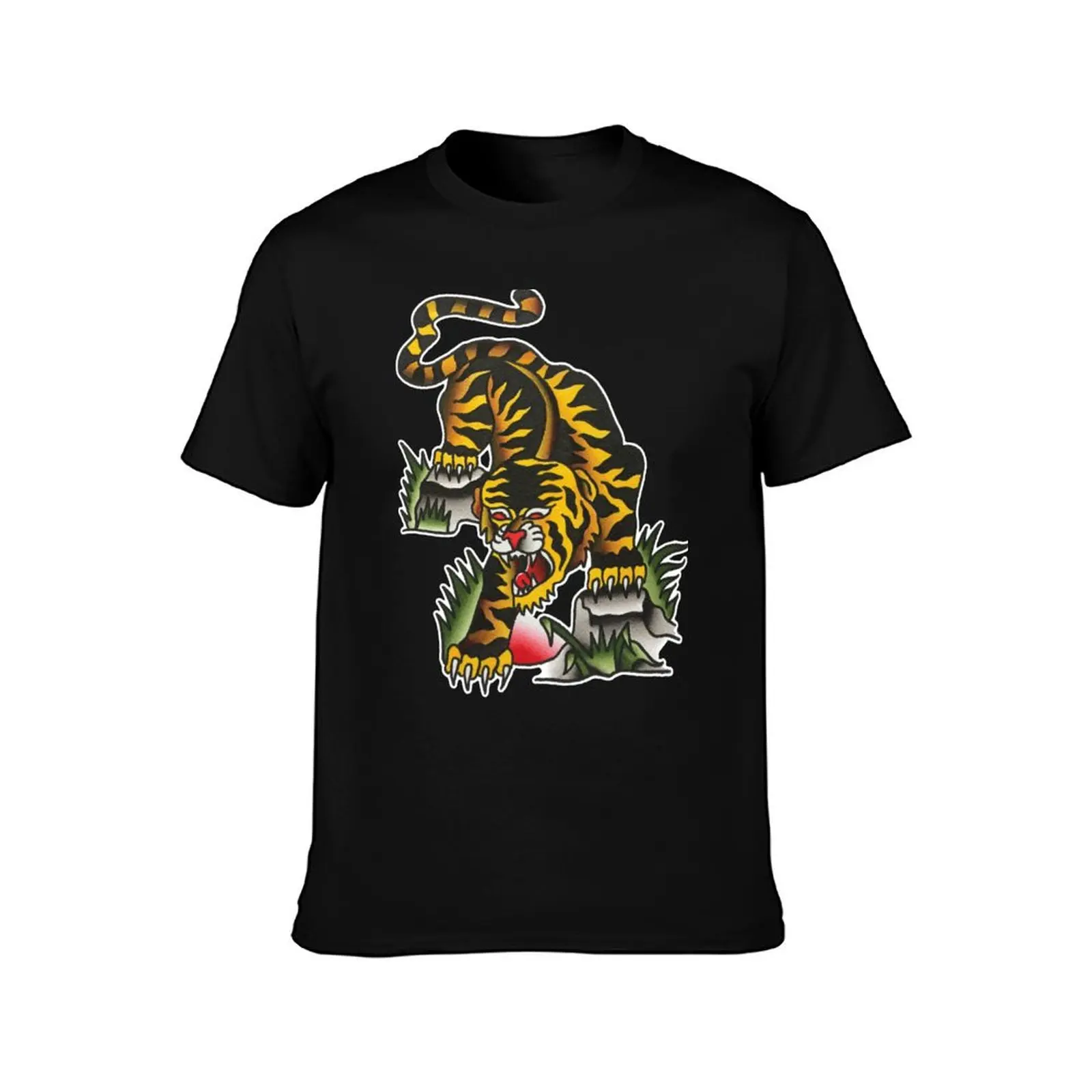 Traditional Crawling Tiger Tattoo Design T-Shirt t shirts for man pack white T-Shirt